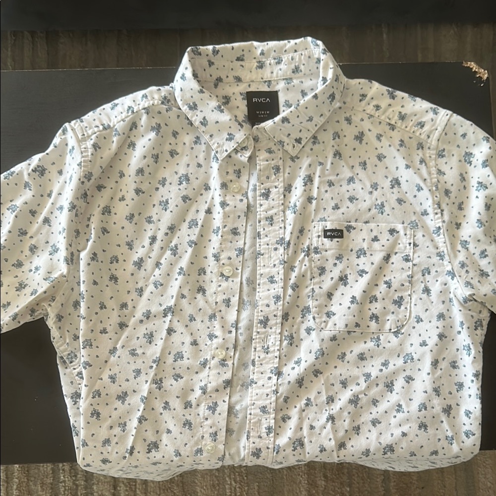 RVCA White and Blue Casual Button Down Shirt